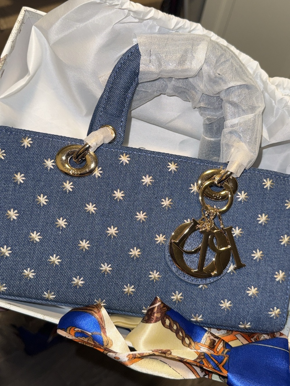 Blue Denim Embroidered Lady Mini Tote - Picture 3 of 8
